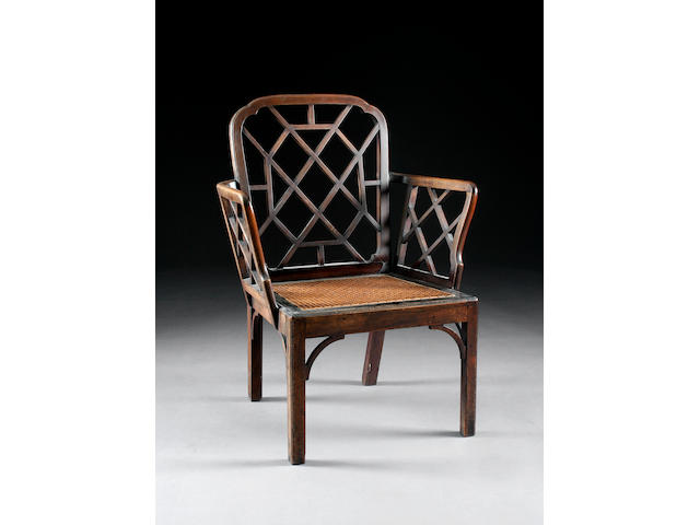 A George III mahogany "cockpen" elbow chair