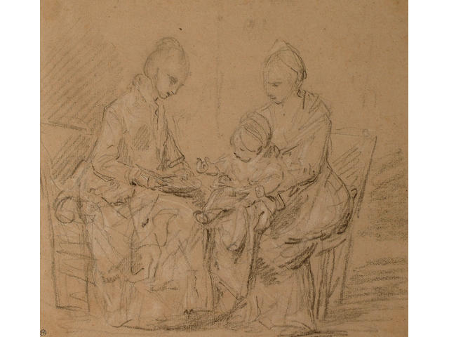 Louis-Jean-Jacques Durameau (Paris 1733-1796 Versailles) Two ladies seated, playing with a young child.