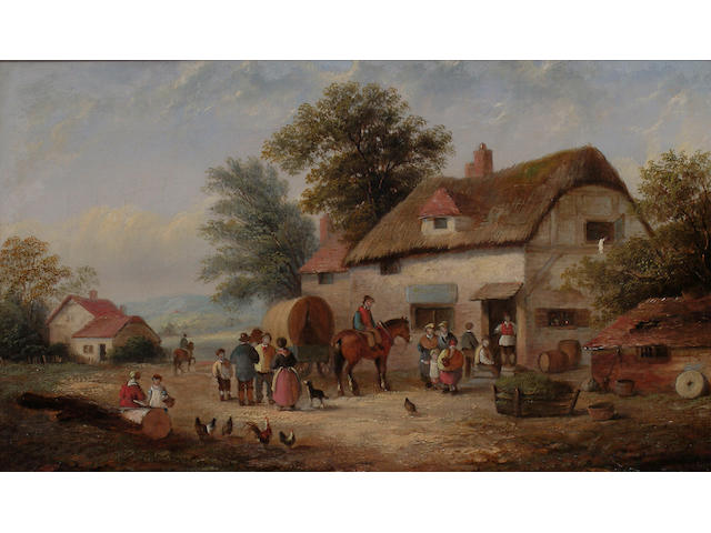 E. Masters (British, 19th Century) Figures outside an inn. each 21.5 x 35.5cm (8 1/2 x 14in) (2)