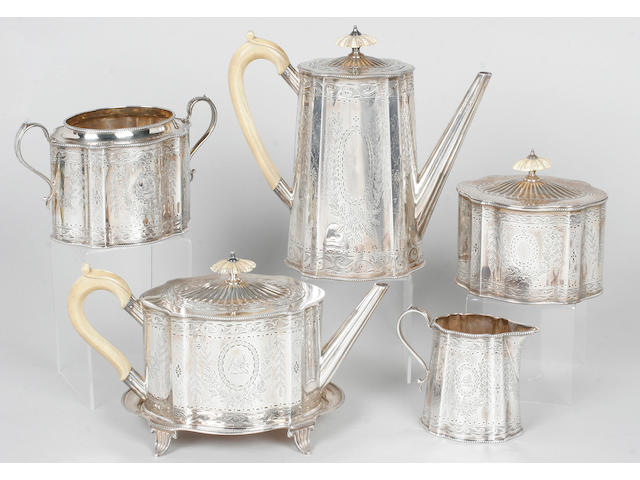 A Victorian six piece tea set By William & George Sissons, 1868,