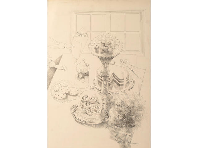 Mary Fedden (British, b.1915) A set of four drawings for The White Lion. (4)