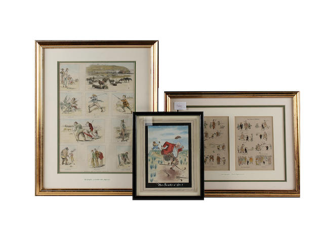 An original H. R. Gardiner watercolour cartoon, circa 1930s Together with four other golfing images.  All in fine condition and all framed and glazed. (5)