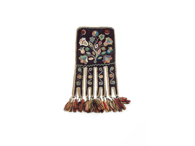 A large Athabascan beaded cloth Octopus bag 48cm.