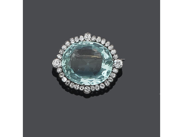 A late 19th century aquamarine and diamond brooch,