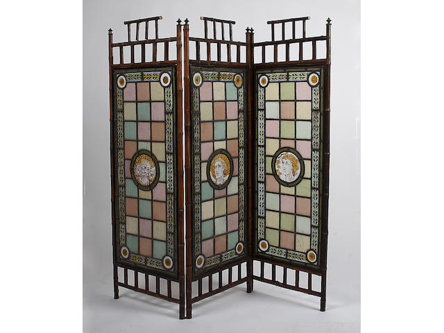 An Edwardian bamboo frame three panel screen