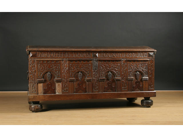 A large 18th century oak coffer, German,