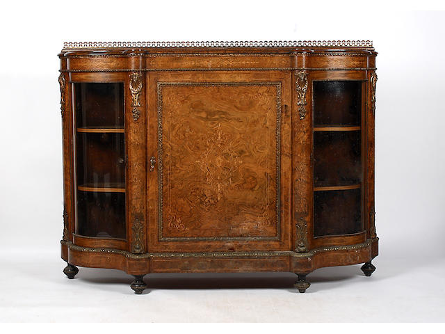 A Victorian figured walnut and inlaid credenza