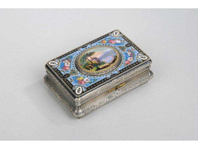 A fine 19th Century Swiss enamel and engine turned singing bird box unmarked,