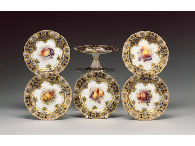 A Royal Worcester part dessert service, dated 1912, painted by Ricketts, Cole, Sebright and Martin