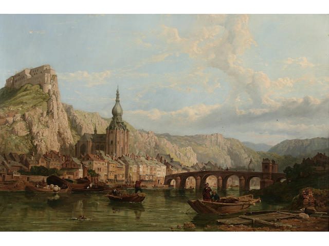 George Clarkson Stanfield (1828-1878) A riverside town with bridge, probably the Rhine,