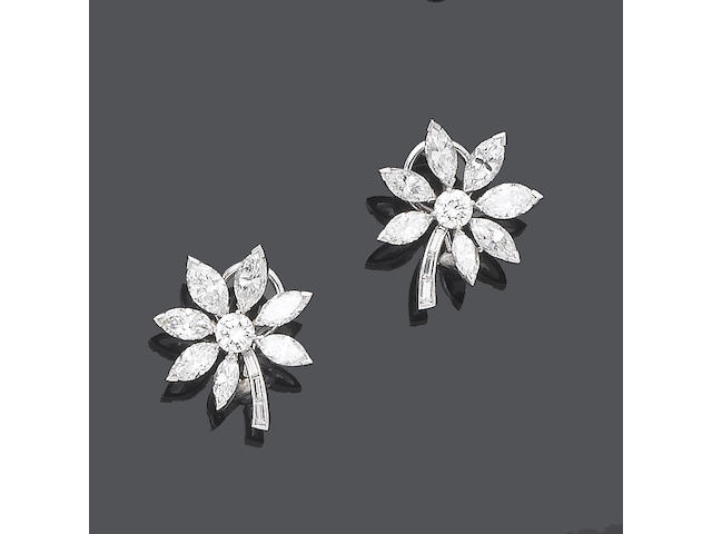 A pair of diamond earclips