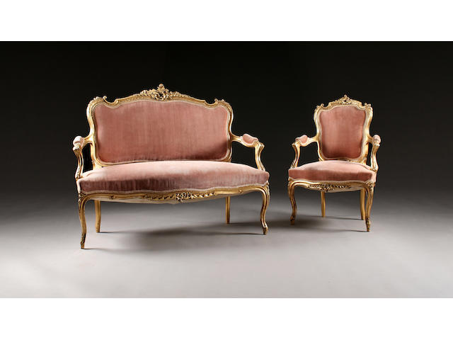 A 20th Century giltwood five-piece salon suite