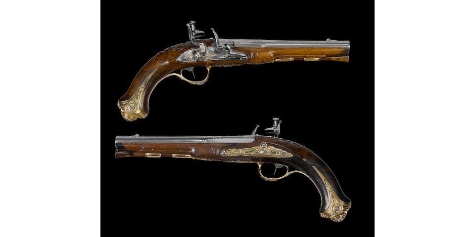 A Fine And Rare Pair Of Russian Flintlock Holster Pistols