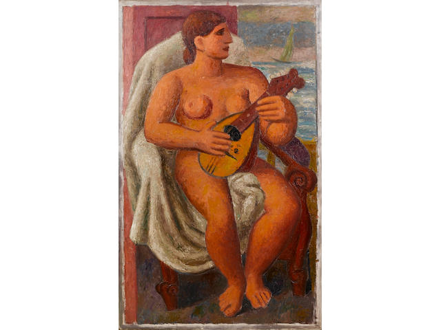 Mark Gertler (1891-1939) Musical Bather 137.7 x 84 cm. (54 1/4 x 33 in.) (unframed)
