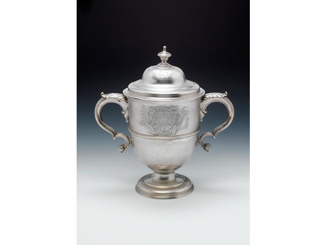 A George I Irish silver two-handled cup and cover, maker's mark only to body and cover, that of John Hamilton, Dublin circa 1720,
