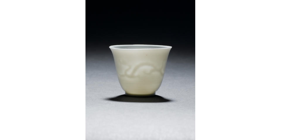 A rare small anhua wine cup Wanli six-character mark and of the period