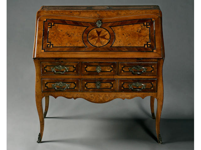 A late 18th Century Maltese fruitwood and walnut bureau