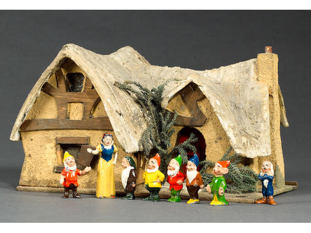 Britains set 1659, RARE DISNEY DWARFS' COTTAGE with Snow White and the Seven Dwarfs 9