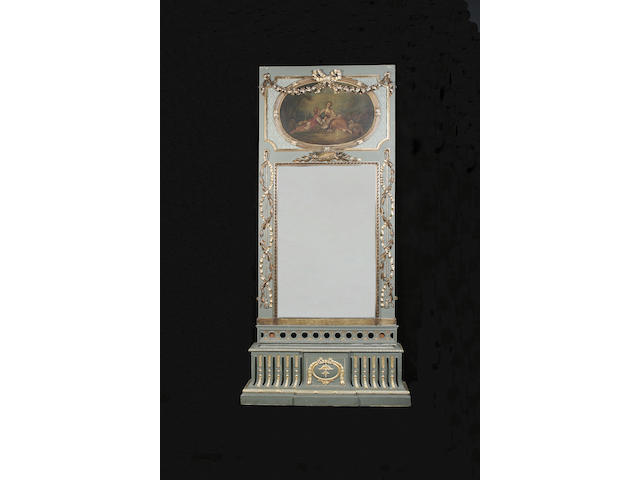 A 19th century painted and parcel gilt decoration trumeau mirror and its jardini&#232;re