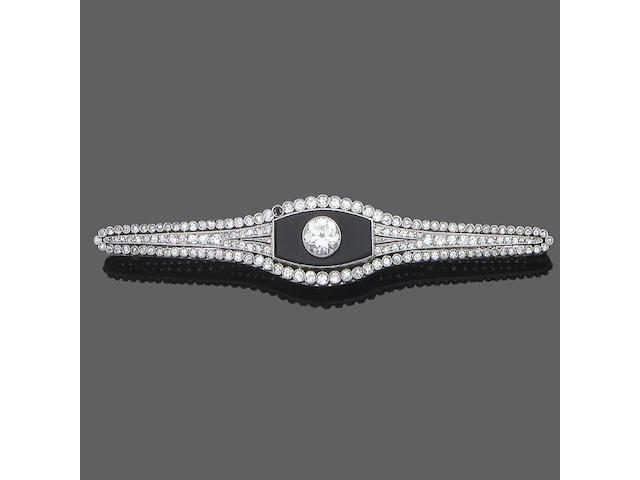 An art deco diamond and onyx bar brooch,