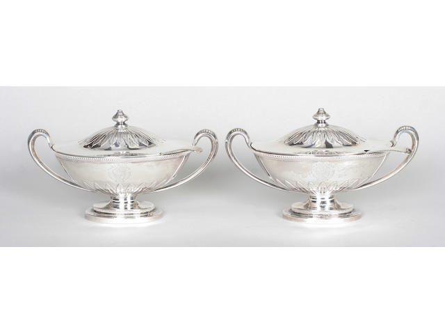 A pair of George III sauce tureens and covers By John Wakelin and William Taylor, 1785,