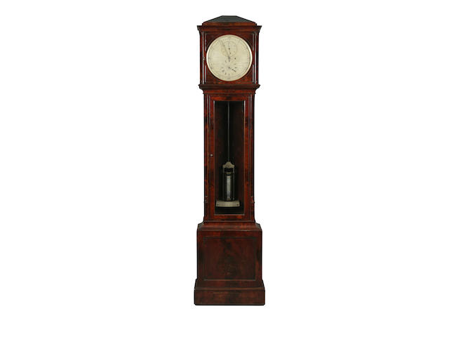 A good second quarter 19th Century mahogany regulator long-case clock, anonymous sold with mercury jar pendulum, weight and winder