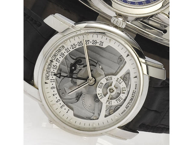 Vacheron Constantin. A fine and rare platinum automatic semi-skelotonised limited edition wristwatch with retrograde calendar Model 247, Made to commemorate the 247th anniversary of Vacheron & Constantin, No.97/247