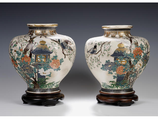 A pair of Imperial Satsuma vases Meiji period