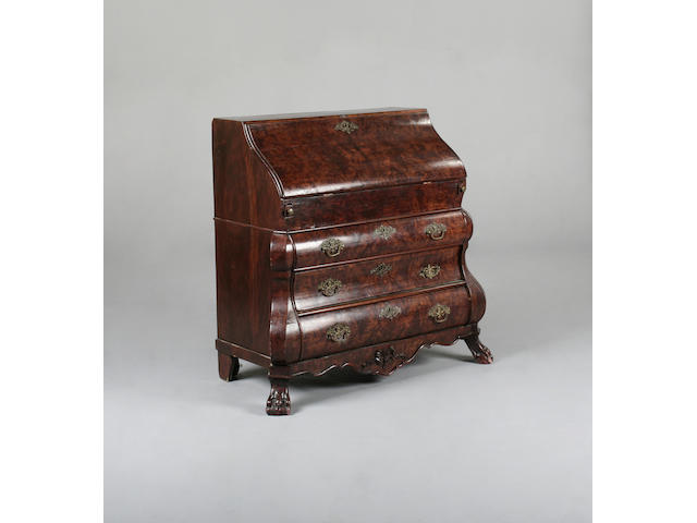 A 18th century style burr elm bomb&#233; bureau