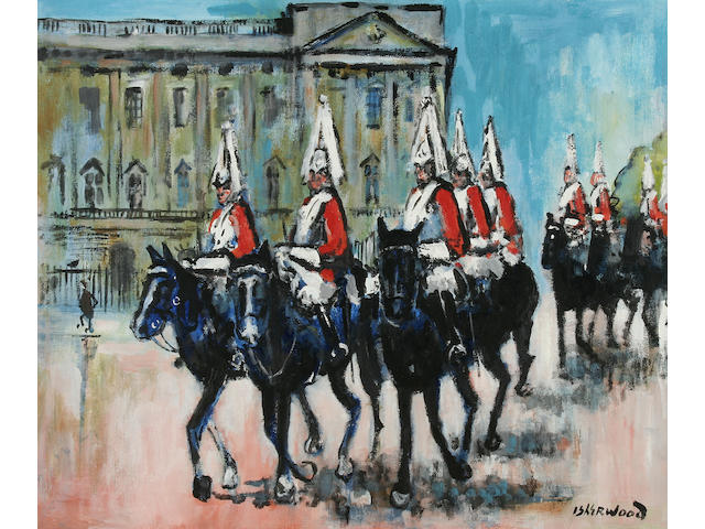 James Lawrence Isherwood (1917-1989) "Buckingham Palace, The Mall, Guards Band", together with another, "Horse Guards, Buckingham Palace", a pair,