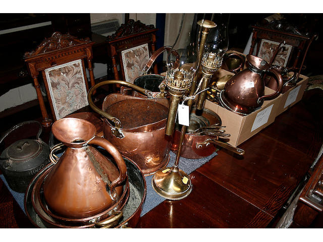 An assortment of copper and brassware