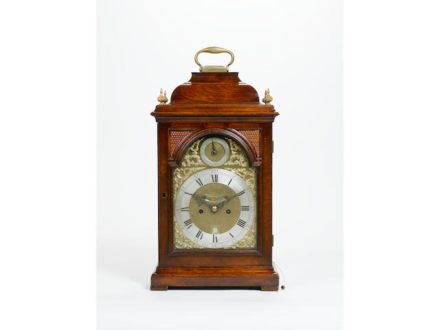 A third quarter of the 18th century mahogany bell topped bracket clock James Ewmane, London