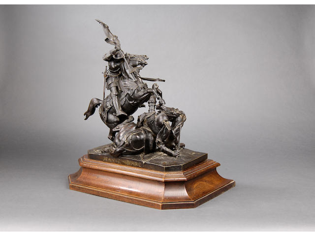 Jean Francois Th&#233;odore Gechter (French, 1796 - 1844): A bronze equestrian figual group of 'Jeanne-D'Arc'