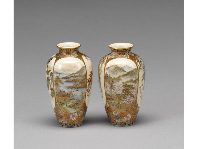 A fine and rare duo of small Kyoto-Satsuma vases by Yabu Meizan;
