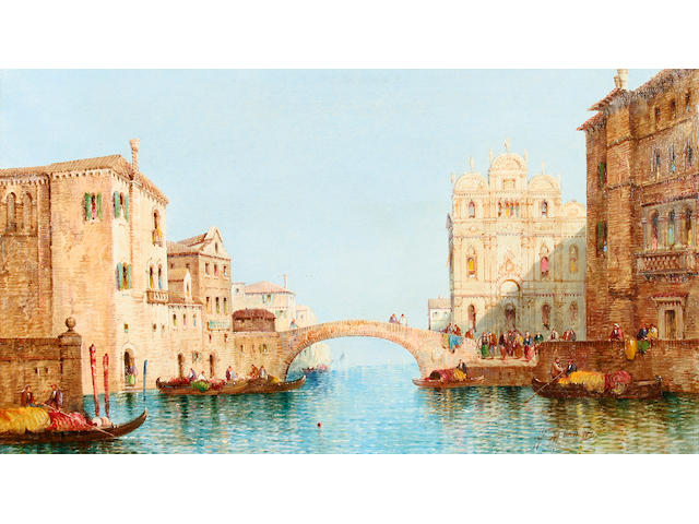 William Meadows (British, fl.1870-1895) Venetian canal scenes, a pair,