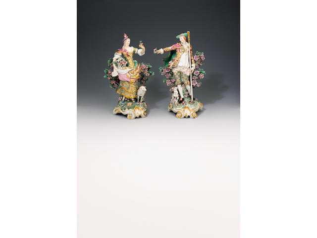 A good pair of Chelsea figures of the 'Imperial Shepherds' circa 1765