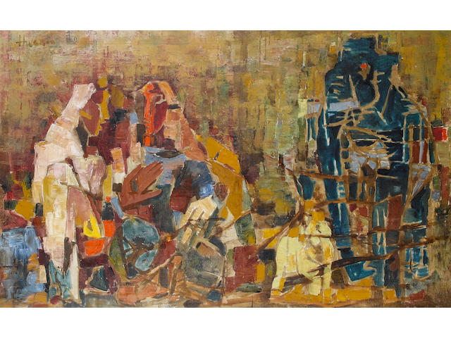 Maqbol Fida Husain (India, b. 1915) Two women with elephants