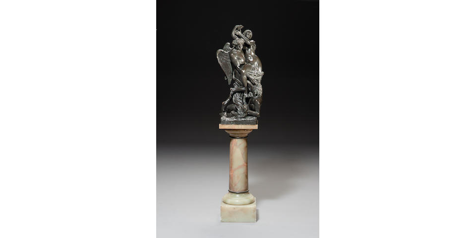 Henri Dasson (French, 1825-1896): A large bronze sculptural figure group of 'Cupid carrying away Pysche' or 'Boreas abducting Orythia'