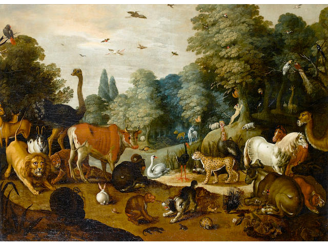 Jacob Bouttats (Antwerp active 1700) The Garden of Eden 71 x 96.8 cm. (28 x 38 1/8 in.)