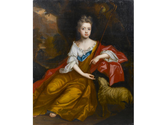 Circle of Sir Peter Lely (Soest 1618-1680 London) Portrait of a young girl as a shepherdess, 124.5 x 101.5 cm. (49 x 40 in.) unframed