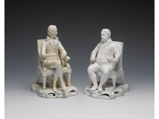 William Pitt (1759-1806); Charles James Fox (1749-1806) Parian ware seated statues, Minton, circa 1830