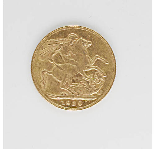 Victoria: Sovereign, 1900; Edward VII: five sovereigns, 1902, 1905, 1906, 1909, and 1910; George V: seven sovereigns, 1911, 1912, 1915, 1919, 1928 (x2), and 1929.