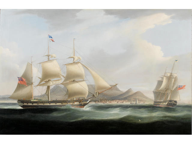 William John Huggins (British, 1781-1845) The "Jessie" in Table Bay 78.8 x 119.4 cm (31 x 47 in.)