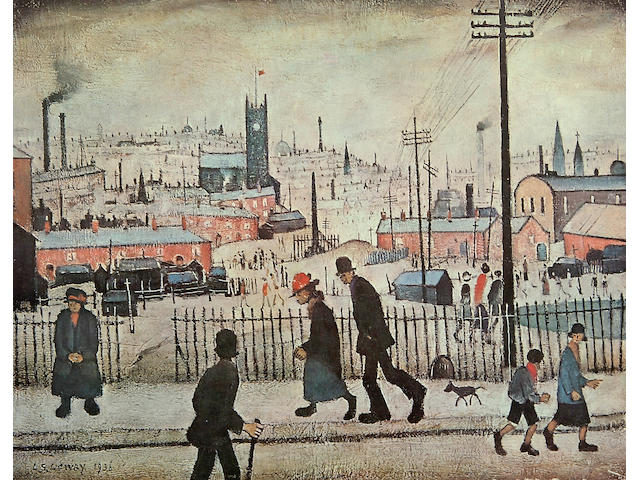 Laurence Stephen Lowry R.A. (British, 1887-1976) 'View of a Town' signed in pencil with the blindstamp for the Fine Art Trade Guild, from an edition of 850, a colour reproduction.