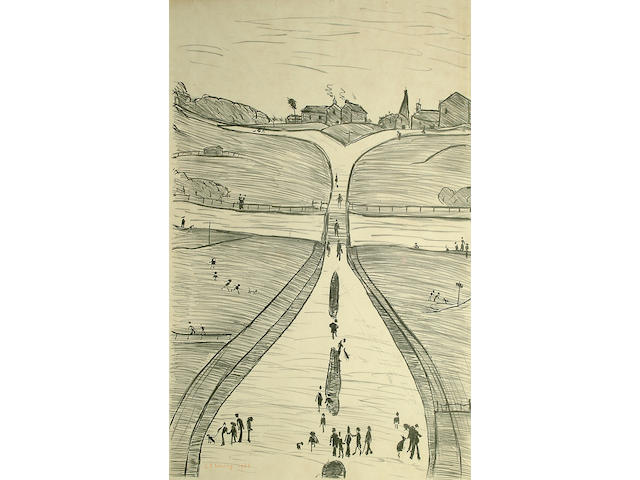 Laurence Stephen Lowry R.A. (British, 1887-1976) 'Village on a Hill' numbered 48 from an edition of 75.