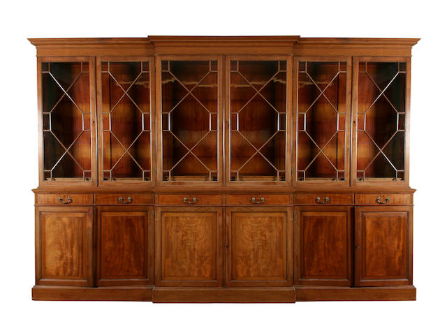 An early 20th Century mahogany breakfront library bookcase