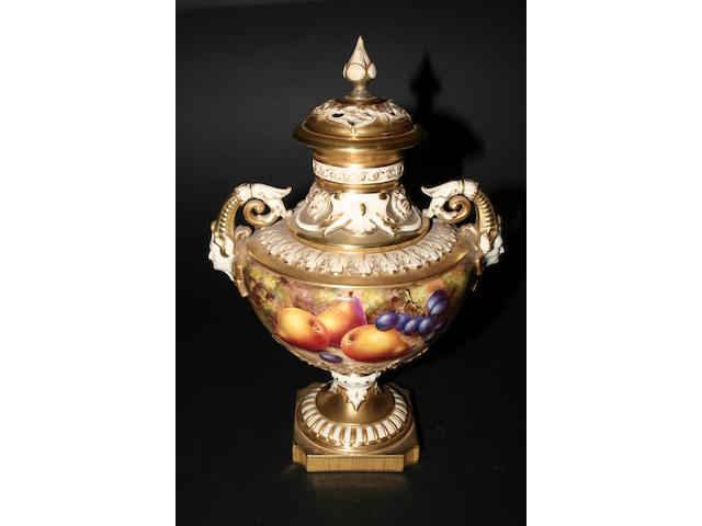 A Royal Worcester pedestal vase by John Freeman, post-war