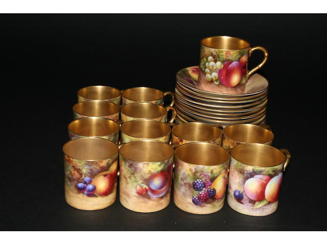 A composite set of twelve Royal Worcester coffee cans Dated 1925, 1928, 1929, and 1930,