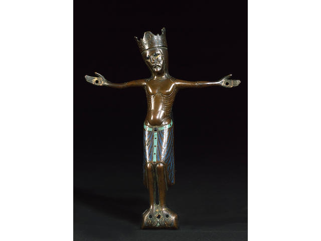 A 13th century Limoges gilt bronze and champlev&#233; enamel corpus