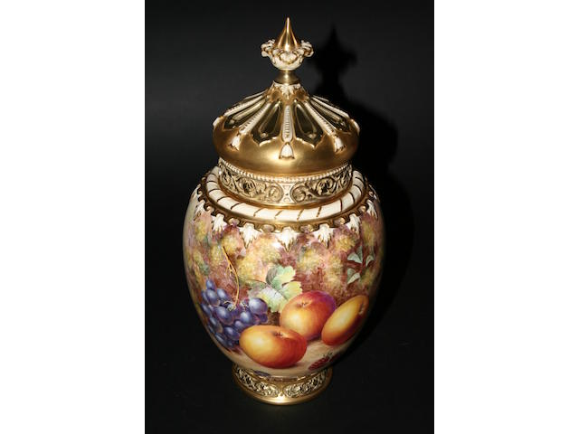 A Royal Worcester pot pourri vase and cover by James Freeman, post war